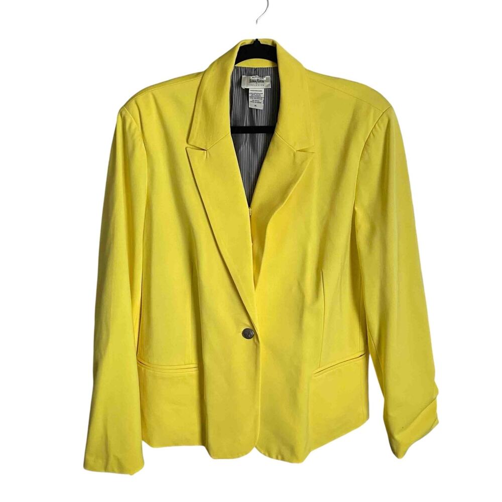 Women's Neiman Marcus Notch Lapel Single-Breasted Blazer Bright Yellow Size XL